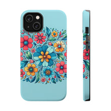 DistinctInk Tough Case for Apple iPhone, Compatible with MagSafe Charging - "Minimalist Cartoon Spring Flowers on Blue"