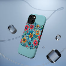 DistinctInk Tough Case for Apple iPhone, Compatible with MagSafe Charging - "Minimalist Cartoon Spring Flowers on Blue"