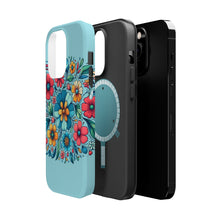DistinctInk Tough Case for Apple iPhone, Compatible with MagSafe Charging - "Minimalist Cartoon Spring Flowers on Blue"