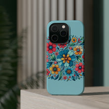 DistinctInk Tough Case for Apple iPhone, Compatible with MagSafe Charging - "Minimalist Cartoon Spring Flowers on Blue"
