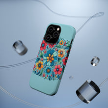 DistinctInk Tough Case for Apple iPhone, Compatible with MagSafe Charging - "Minimalist Cartoon Spring Flowers on Blue"