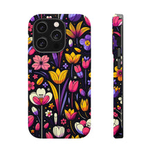 DistinctInk Tough Case for Apple iPhone, Compatible with MagSafe Charging - "Playful Blooms: Cartoon-Style Spring Garden Design"
