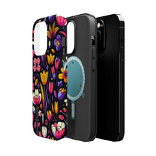 DistinctInk Tough Case for Apple iPhone, Compatible with MagSafe Charging - "Playful Blooms: Cartoon-Style Spring Garden Design"