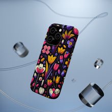 DistinctInk Tough Case for Apple iPhone, Compatible with MagSafe Charging - "Playful Blooms: Cartoon-Style Spring Garden Design"