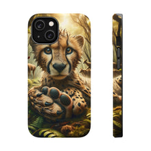 DistinctInk Tough Case for Apple iPhone, Compatible with MagSafe Charging - "Whimsical Cheetah: An Enchanting Encounter in the Forest"