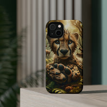DistinctInk Tough Case for Apple iPhone, Compatible with MagSafe Charging - "Whimsical Cheetah: An Enchanting Encounter in the Forest"
