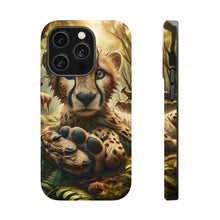 DistinctInk Tough Case for Apple iPhone, Compatible with MagSafe Charging - "Whimsical Cheetah: An Enchanting Encounter in the Forest"