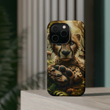 DistinctInk Tough Case for Apple iPhone, Compatible with MagSafe Charging - "Whimsical Cheetah: An Enchanting Encounter in the Forest"