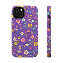 DistinctInk Tough Case for Apple iPhone, Compatible with MagSafe Charging - "Cheerful Dainty Spring Flowers on Vibrant Purple"
