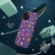 DistinctInk Tough Case for Apple iPhone, Compatible with MagSafe Charging - "Cheerful Dainty Spring Flowers on Vibrant Purple"