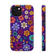 DistinctInk Tough Case for Apple iPhone, Compatible with MagSafe Charging - "Brightly Colored Spring Flowers on Bold Purple"