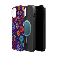 DistinctInk Tough Case for Apple iPhone, Compatible with MagSafe Charging - "Brightly Colored Spring Flowers on Bold Purple"