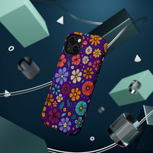 DistinctInk Tough Case for Apple iPhone, Compatible with MagSafe Charging - "Brightly Colored Spring Flowers on Bold Purple"