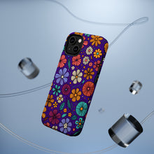 DistinctInk Tough Case for Apple iPhone, Compatible with MagSafe Charging - "Brightly Colored Spring Flowers on Bold Purple"
