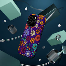 DistinctInk Tough Case for Apple iPhone, Compatible with MagSafe Charging - "Brightly Colored Spring Flowers on Bold Purple"