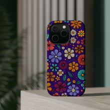 DistinctInk Tough Case for Apple iPhone, Compatible with MagSafe Charging - "Brightly Colored Spring Flowers on Bold Purple"