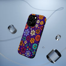 DistinctInk Tough Case for Apple iPhone, Compatible with MagSafe Charging - "Brightly Colored Spring Flowers on Bold Purple"