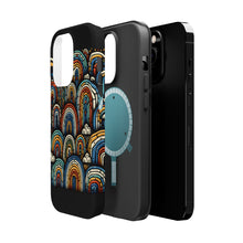 DistinctInk Tough Case for Apple iPhone, Compatible with MagSafe Charging - "Vibrant Rainbows Illuminate the Dark Canvas"