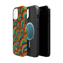 DistinctInk Tough Case for Apple iPhone, Compatible with MagSafe Charging - "Vibrant Cartoon Rainbows on Black Canvas"
