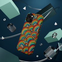 DistinctInk Tough Case for Apple iPhone, Compatible with MagSafe Charging - "Vibrant Cartoon Rainbows on Black Canvas"