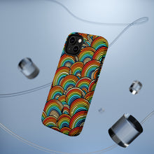 DistinctInk Tough Case for Apple iPhone, Compatible with MagSafe Charging - "Vibrant Cartoon Rainbows on Black Canvas"
