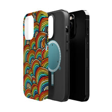 DistinctInk Tough Case for Apple iPhone, Compatible with MagSafe Charging - "Vibrant Cartoon Rainbows on Black Canvas"