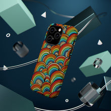 DistinctInk Tough Case for Apple iPhone, Compatible with MagSafe Charging - "Vibrant Cartoon Rainbows on Black Canvas"