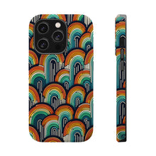 DistinctInk Tough Case for Apple iPhone, Compatible with MagSafe Charging - "Vibrant Rainbow Patterns: Minimalistic Contrast Delight"