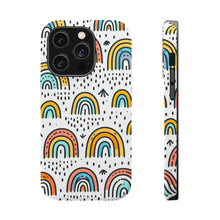 DistinctInk Tough Case for Apple iPhone, Compatible with MagSafe Charging - "Whimsical Harmony: Vibrant, Hand-Drawn Rainbow Patterns"