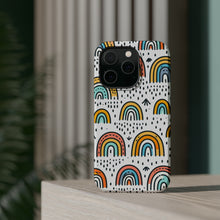 DistinctInk Tough Case for Apple iPhone, Compatible with MagSafe Charging - "Whimsical Harmony: Vibrant, Hand-Drawn Rainbow Patterns"