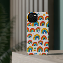 DistinctInk Tough Case for Apple iPhone, Compatible with MagSafe Charging - "Vivid and Playful Minimalistic Rainbow Pattern"