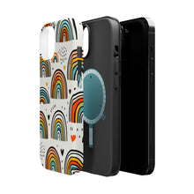 DistinctInk Tough Case for Apple iPhone, Compatible with MagSafe Charging - Title: "Playful and Vibrant Hand-Drawn Rainbow Pattern"