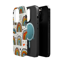 DistinctInk Tough Case for Apple iPhone, Compatible with MagSafe Charging - Title: "Playful and Vibrant Hand-Drawn Rainbow Pattern"