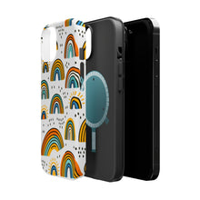 DistinctInk Tough Case for Apple iPhone, Compatible with MagSafe Charging - Vibrant Hand-drawn Cartoon Rainbows on White
