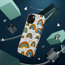 DistinctInk Tough Case for Apple iPhone, Compatible with MagSafe Charging - Vibrant Hand-drawn Cartoon Rainbows on White