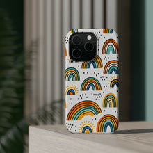 DistinctInk Tough Case for Apple iPhone, Compatible with MagSafe Charging - Vibrant Hand-drawn Cartoon Rainbows on White