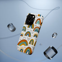 DistinctInk Tough Case for Apple iPhone, Compatible with MagSafe Charging - Vibrant Hand-drawn Cartoon Rainbows on White
