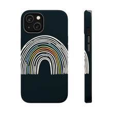 DistinctInk Tough Case for Apple iPhone, Compatible with MagSafe Charging - "Brightly Colored Hand-Drawn Rainbow on Black"