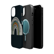 DistinctInk Tough Case for Apple iPhone, Compatible with MagSafe Charging - "Brightly Colored Hand-Drawn Rainbow on Black"