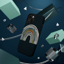 DistinctInk Tough Case for Apple iPhone, Compatible with MagSafe Charging - "Brightly Colored Hand-Drawn Rainbow on Black"