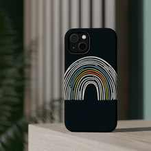 DistinctInk Tough Case for Apple iPhone, Compatible with MagSafe Charging - "Brightly Colored Hand-Drawn Rainbow on Black"