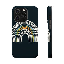 DistinctInk Tough Case for Apple iPhone, Compatible with MagSafe Charging - "Brightly Colored Hand-Drawn Rainbow on Black"