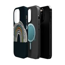 DistinctInk Tough Case for Apple iPhone, Compatible with MagSafe Charging - "Brightly Colored Hand-Drawn Rainbow on Black"
