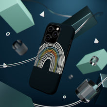 DistinctInk Tough Case for Apple iPhone, Compatible with MagSafe Charging - "Brightly Colored Hand-Drawn Rainbow on Black"
