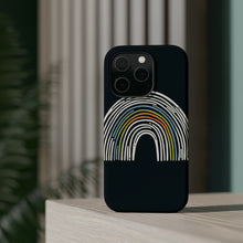 DistinctInk Tough Case for Apple iPhone, Compatible with MagSafe Charging - "Brightly Colored Hand-Drawn Rainbow on Black"