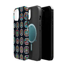 DistinctInk Tough Case for Apple iPhone, Compatible with MagSafe Charging - "Vibrant Peace Signs on Bold Black"