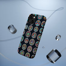 DistinctInk Tough Case for Apple iPhone, Compatible with MagSafe Charging - "Vibrant Peace Signs on Bold Black"