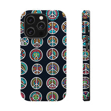 DistinctInk Tough Case for Apple iPhone, Compatible with MagSafe Charging - "Vibrant Peace Signs on Bold Black"