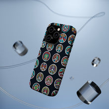 DistinctInk Tough Case for Apple iPhone, Compatible with MagSafe Charging - "Vibrant Peace Signs on Bold Black"