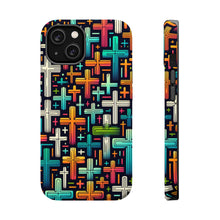 DistinctInk Tough Case for Apple iPhone, Compatible with MagSafe Charging - "Vibrant Cartoon Crosses on Dark Background"